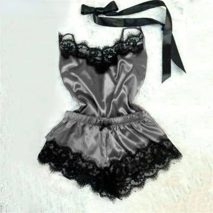 Summer Lace Polyester Pajama Set for Women