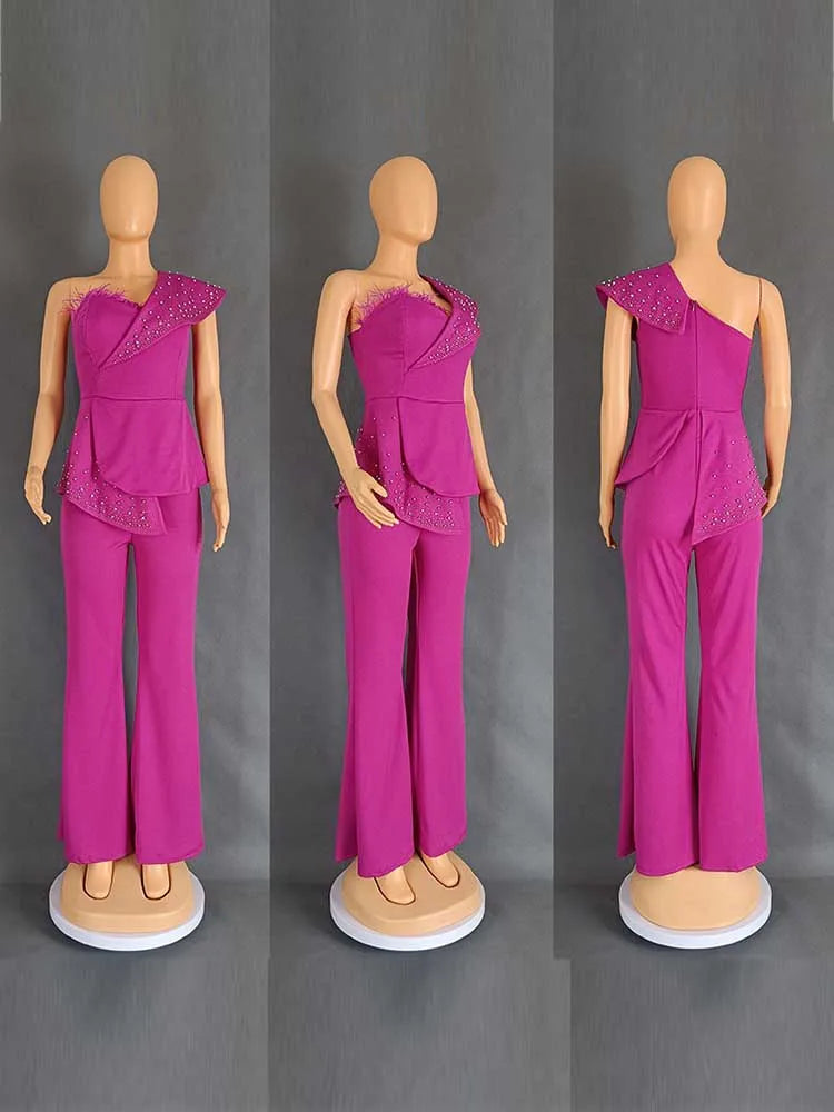 High Waist Strapless Jumpsuit with Rivet Collar for Women