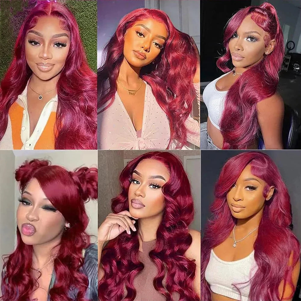 34 Inch Burgundy Lace Front Wig Human Hair Body Wave