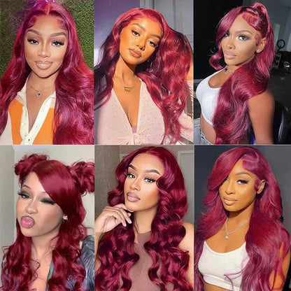 34 Inch Burgundy Lace Front Wig Human Hair Body Wave