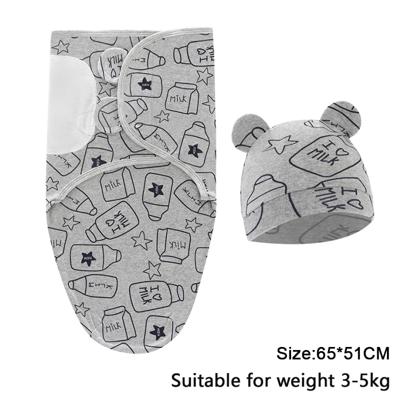 Cotton Cartoon Printed Baby Blanket Hat Set