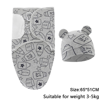 Cotton Cartoon Printed Baby Blanket Hat Set