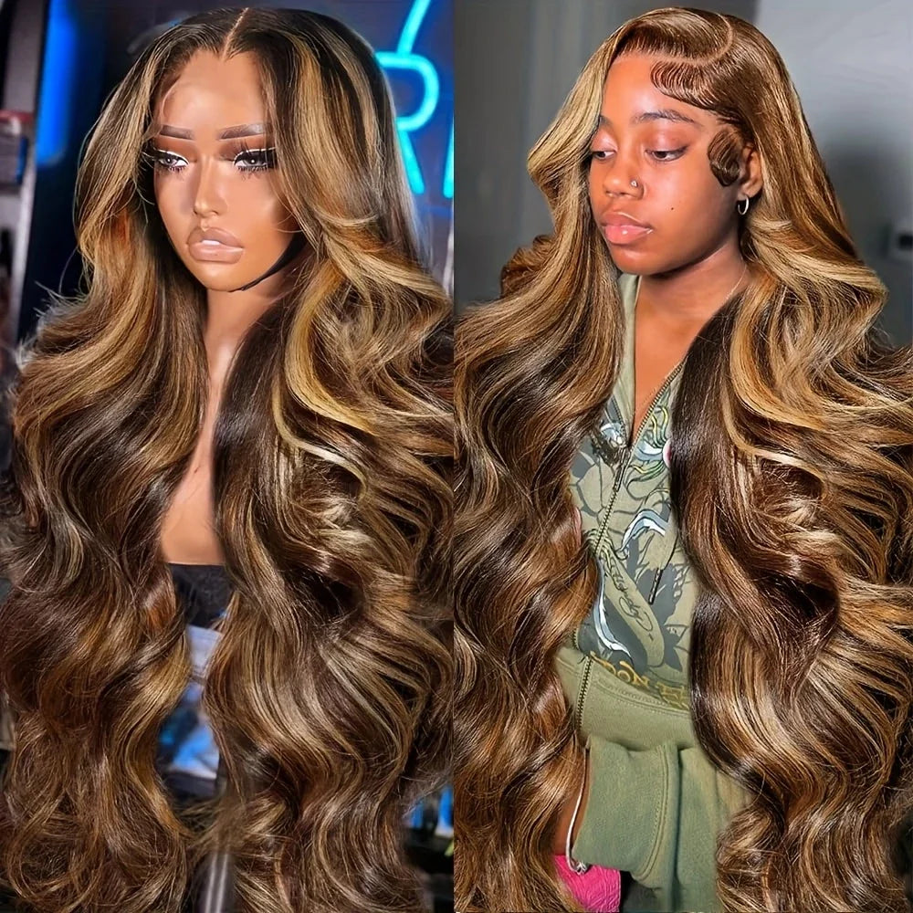 P4/27 Highlight Brown Body Wave Human Hair Wig 40-46 Inch