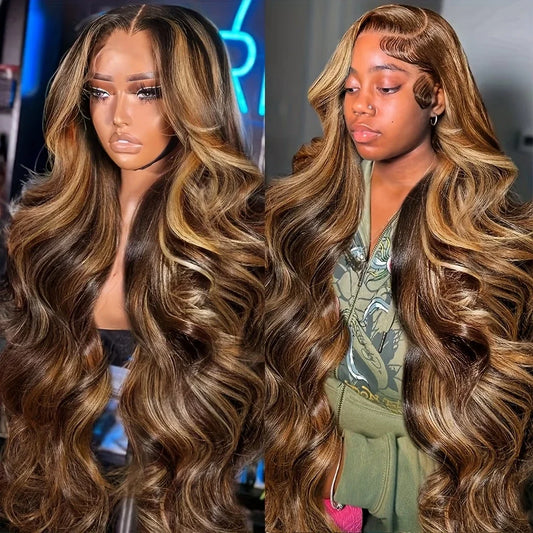 P4/27 Highlight Brown Body Wave Human Hair Wig 40-46 Inch