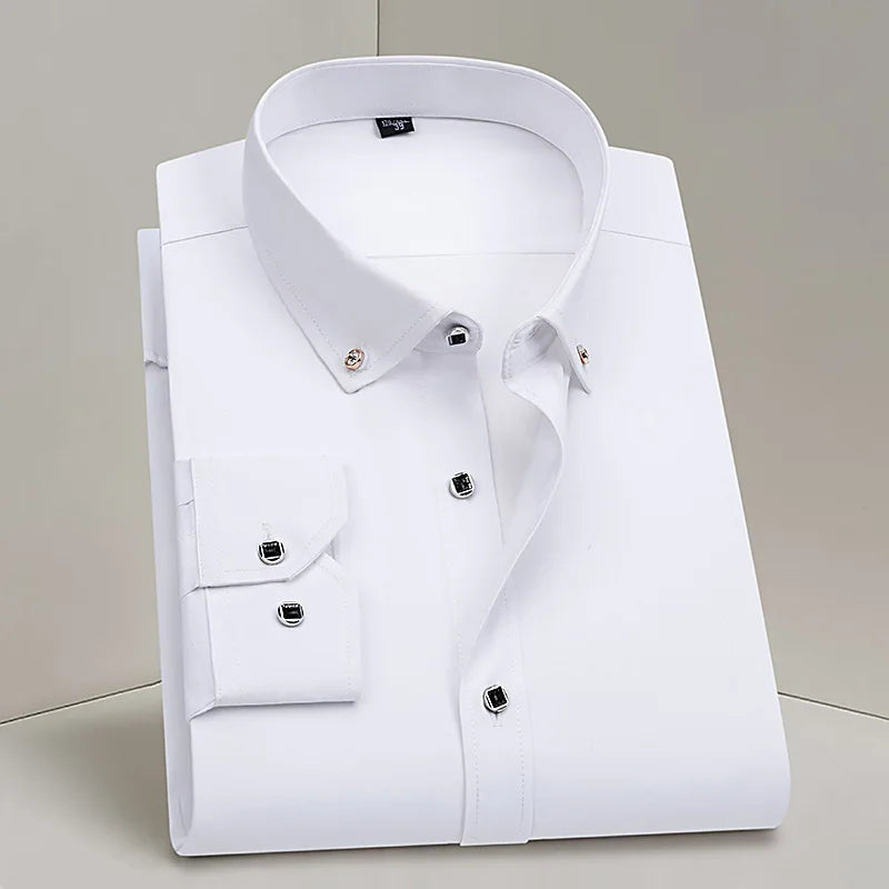 Men's Formal White Dress Shirt Long Sleeve Cotton Blend