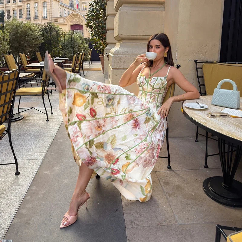 Elegant Printed A-Line Women's Dress in Polyester