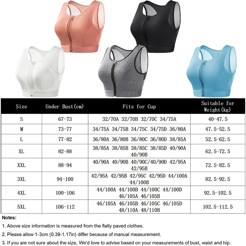 Plus Size Padded Front Closure Sports Bra for Women