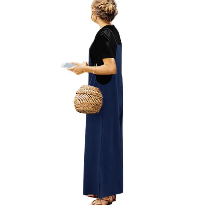 Women’s Cotton Linen Wide Leg Jumpsuit 5XL
