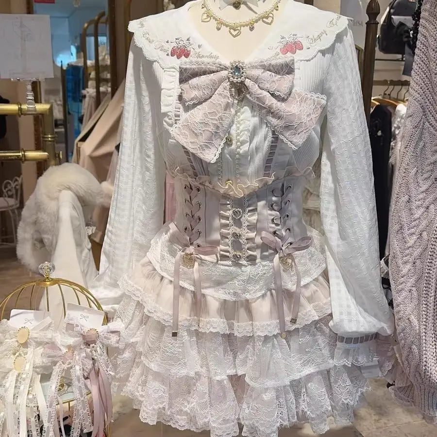Japanese Sweet Lolita Mini Skirt Women Retro Lace Skirt