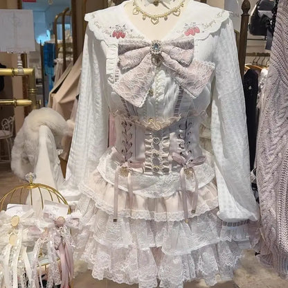 Japanese Sweet Lolita Mini Skirt Women Retro Lace Skirt