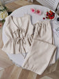 Women Striped V Neck Lace Up Blouse and Wide Leg Pants Set