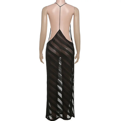 Mesh See Through Halter Maxi Dress for Women