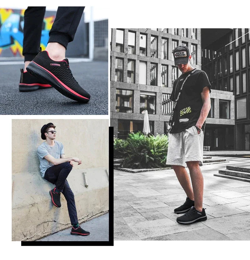 YRZL Black Knit Sneakers for Men Athletic Casual Shoes