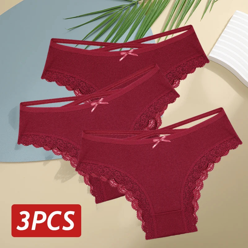 3PCS Women Cotton Lace Brazilian Panties Set S-XL