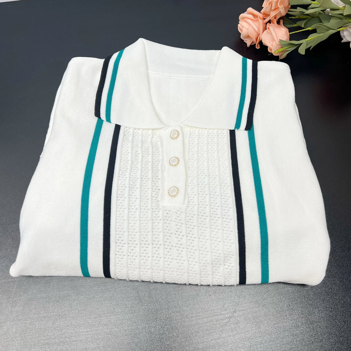 Knitted Mini Dress with Ruffles and Turn-Down Collar