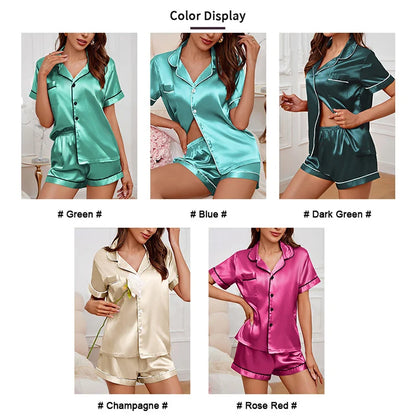 Silk Satin Pajamas Set for Women with Button-Down Design