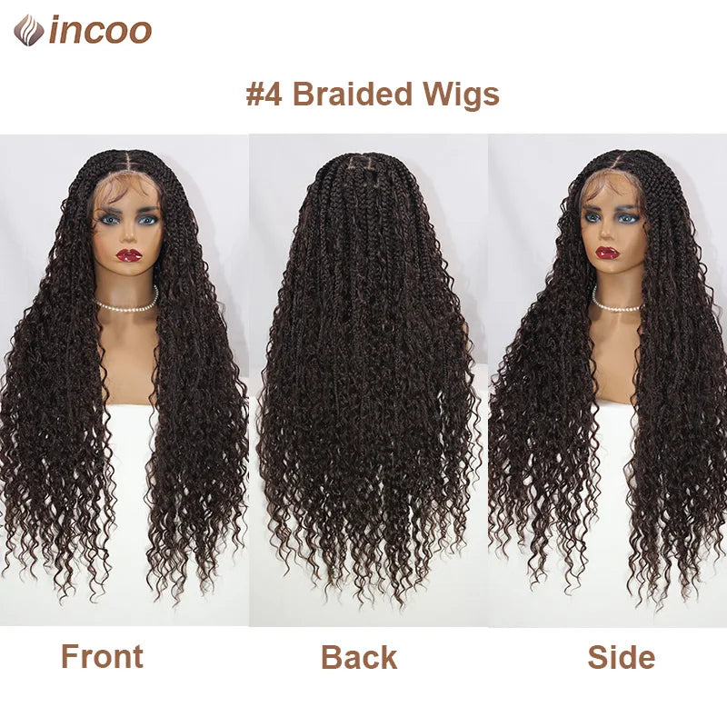 Boho Box Braided Curly Hair Full Lace Wig Burgundy