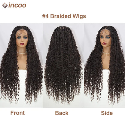 Boho Box Braided Curly Hair Full Lace Wig Burgundy