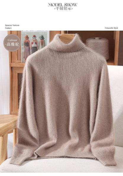 Mink Fur High Collar Pullover Sweater for Women