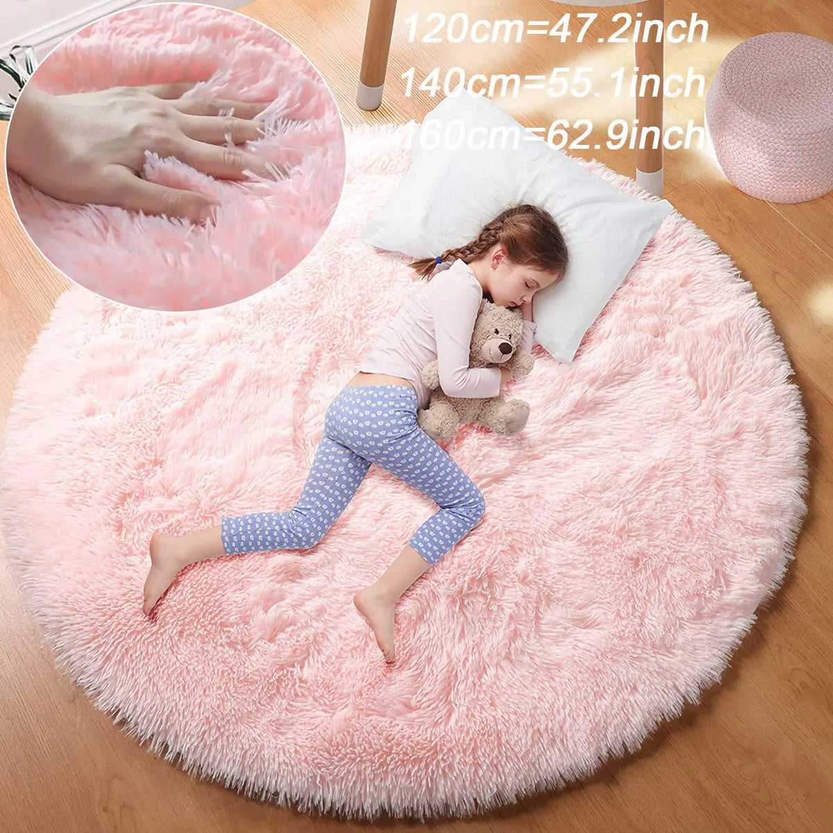 Round Plush Shag Carpet for Kids Room Decor