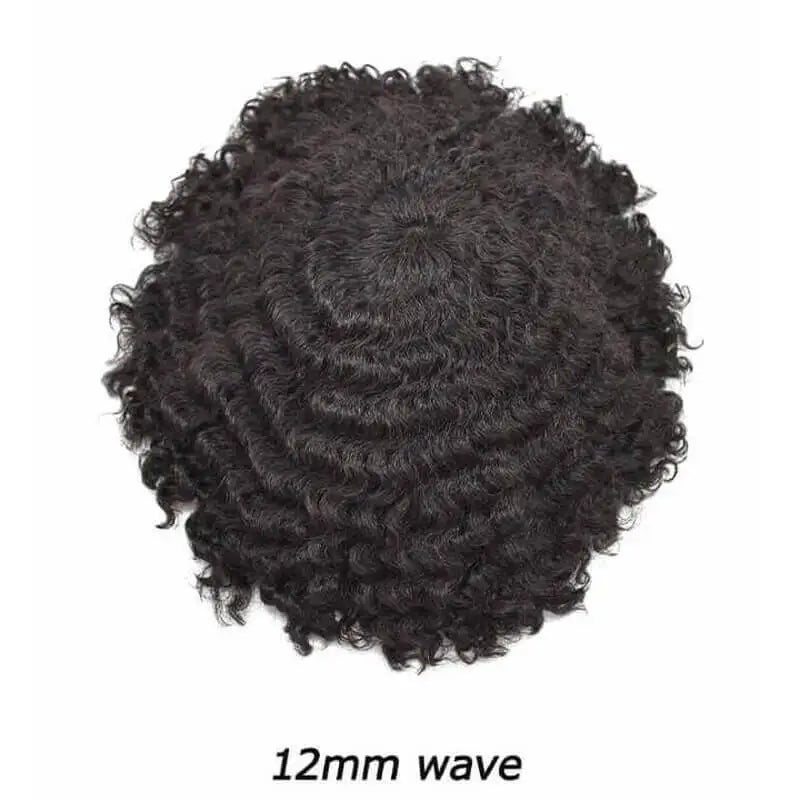 Curly Human Hair Toupee for Men Full PU Natural Color