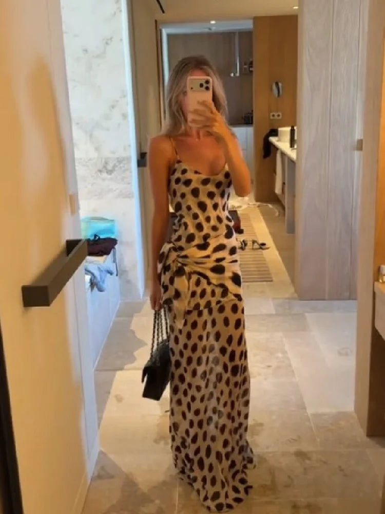 Animal Print V-Neck Ruched Maxi Dress for Women