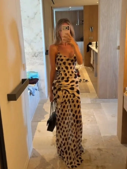 Animal Print V-Neck Ruched Maxi Dress for Women