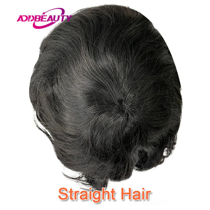 Curly Human Hair Toupee for Men Full PU Natural Color