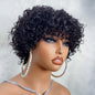 Pixie Cut Afro Curly Human Hair Wig with Bangs