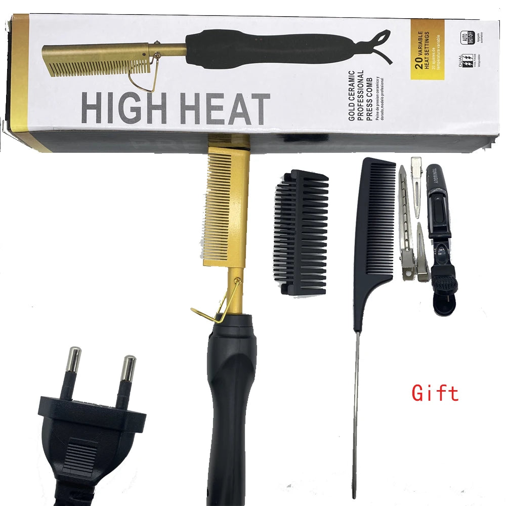 Hot Comb Hair Straightener Brush Copper Black 30cm