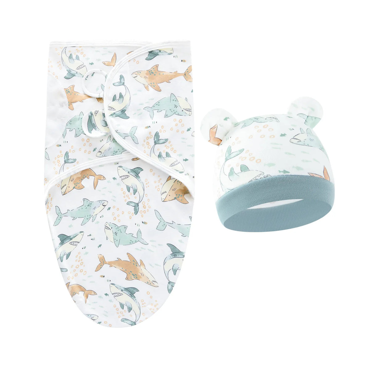 Cartoon Printed Cotton Baby Blanket Hat Set