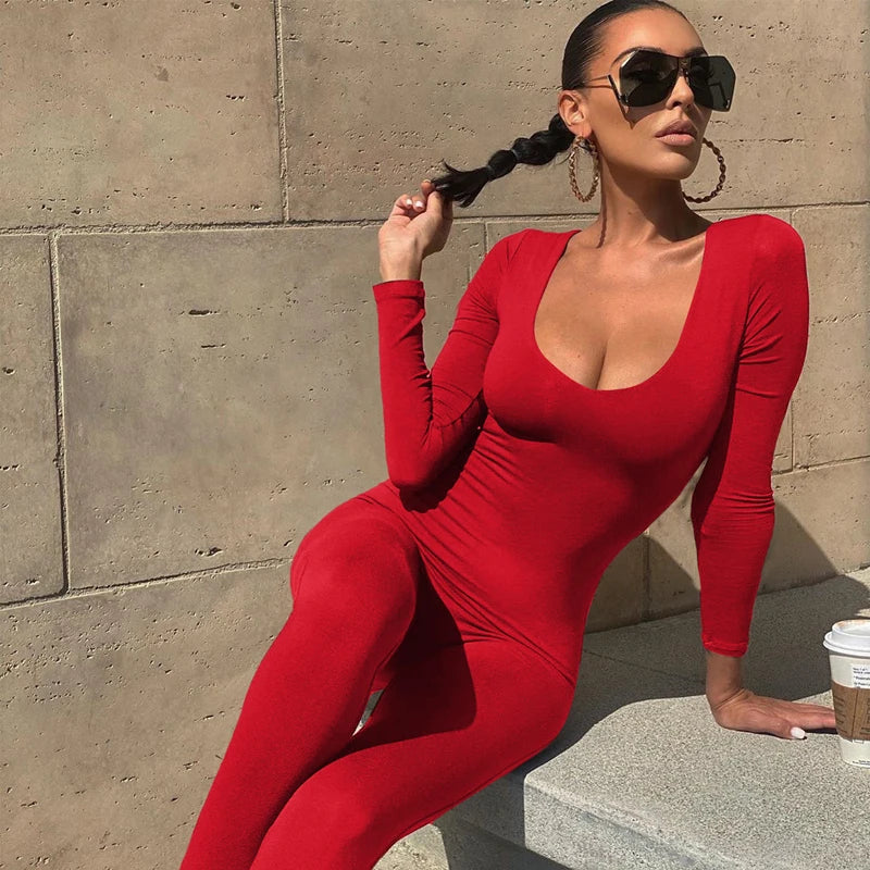 Dulzura Women Long Sleeve Bodycon Jumpsuit Overall