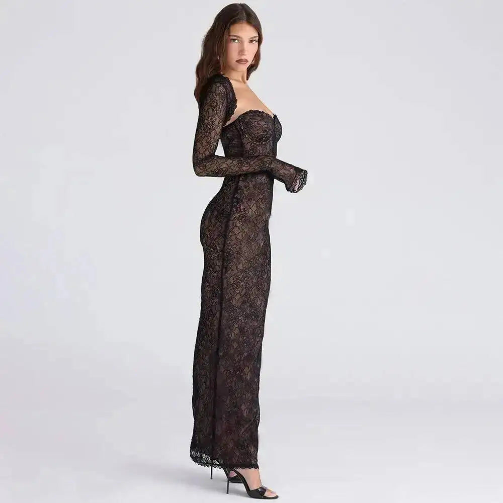Lace Slim Bodycon Maxi Dress for Women