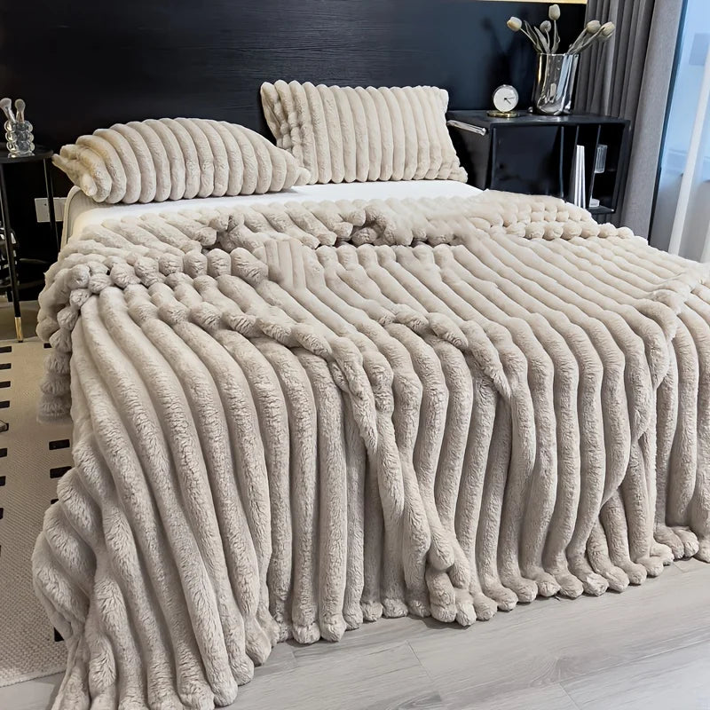 Thickened Wide Striped Flannel Multifunctional Blanket