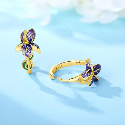 S925 Sterling Silver Iris Flower Hoop Earrings for Women