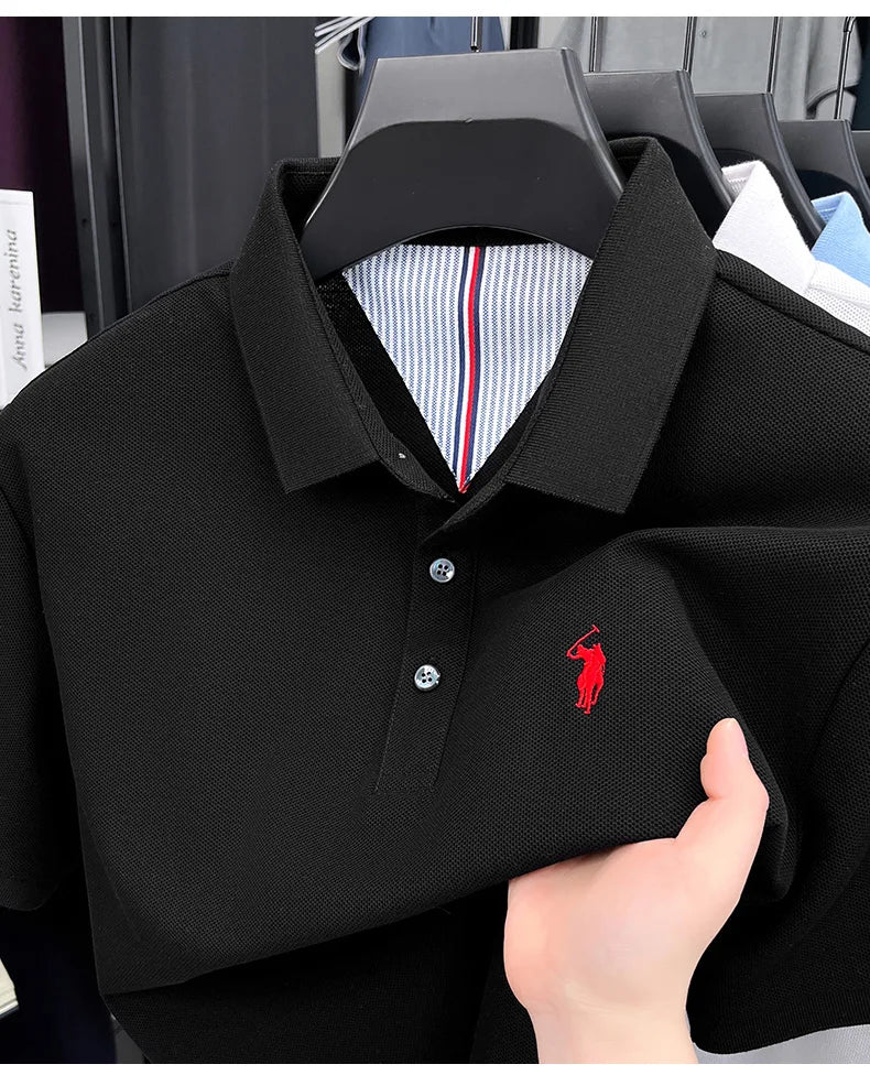 Men's Short Sleeve Cotton Polo Shirt with Embroidery