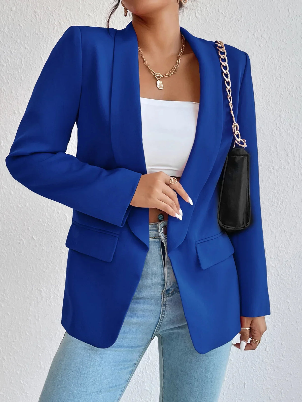 Solid Polyester Cotton Long Sleeve Women's Blazer