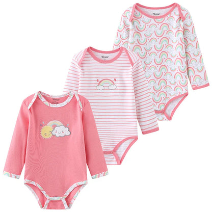 Kiddiezoom 3 Pcs Cotton Long Sleeve Baby Bodysuit
