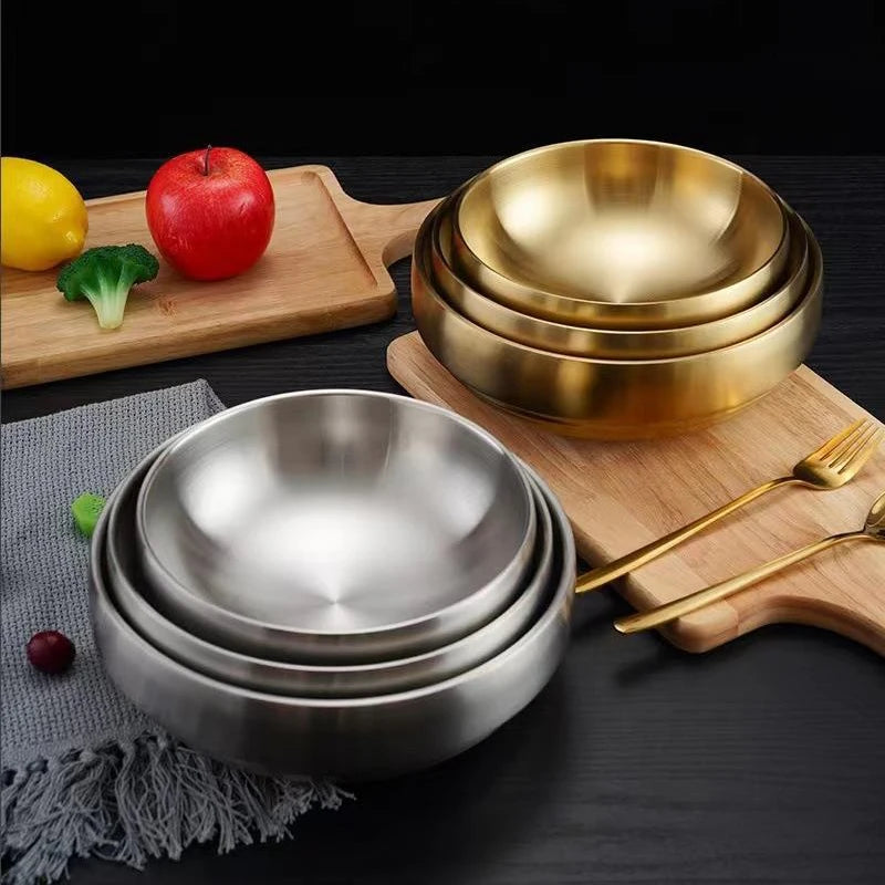 304 Stainless Steel Double Layer Noodle Bowl Gold Silver