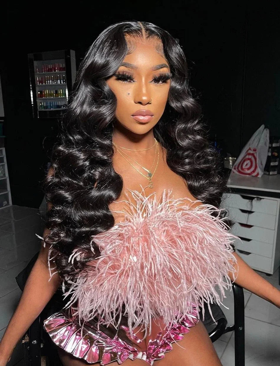 Loose Deep Wave Lace Frontal Wig 30 40 Inch Human Hair