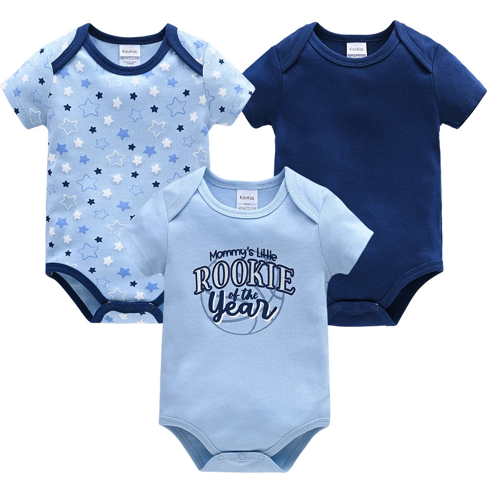 Baby Boy Summer Cotton Bodysuit Set Blue Grey Tie Print