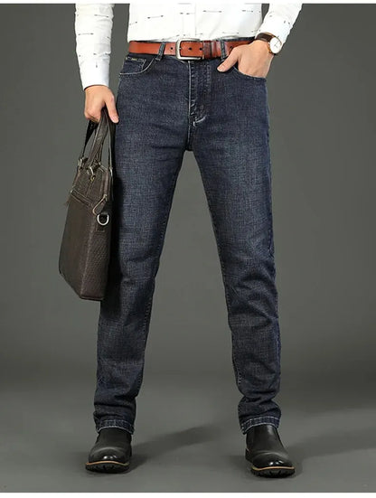 Men's Casual Straight Stretch Jeans Blue Black Denim