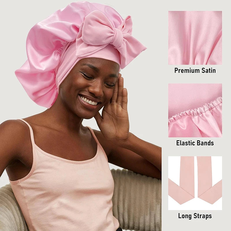 Satin Solid Sleeping Hat with Stretchy Tie Band