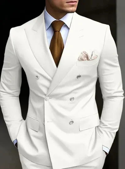 Brown Men's Slim Fit Double Breasted Suit Blazer