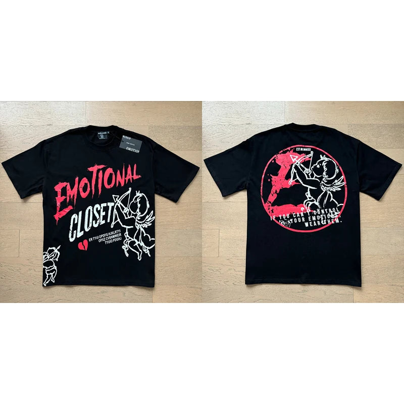 Mixed Emotion Cotton T-Shirt for Couples with Angel Print