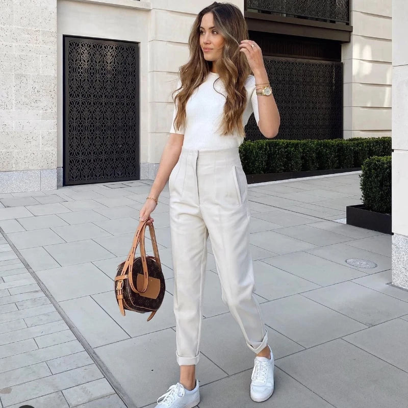 High Waist Pencil Pants for Women in Black and Pink