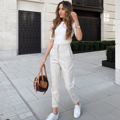 High Waist Pencil Pants for Women in Black and Pink
