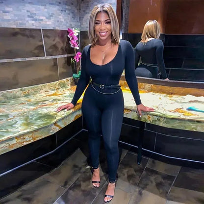 Dulzura Women Long Sleeve Bodycon Jumpsuit Overall