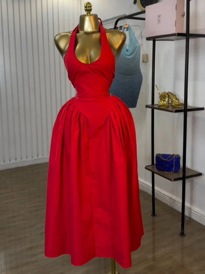 Women Halter V-neck Backless Maxi Dress Polyester