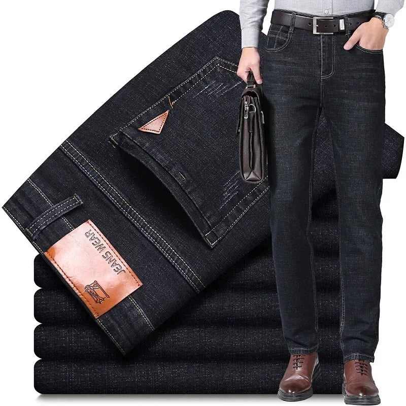 Men's Black Blue Stretch Jeans Casual Slim Fit Trousers